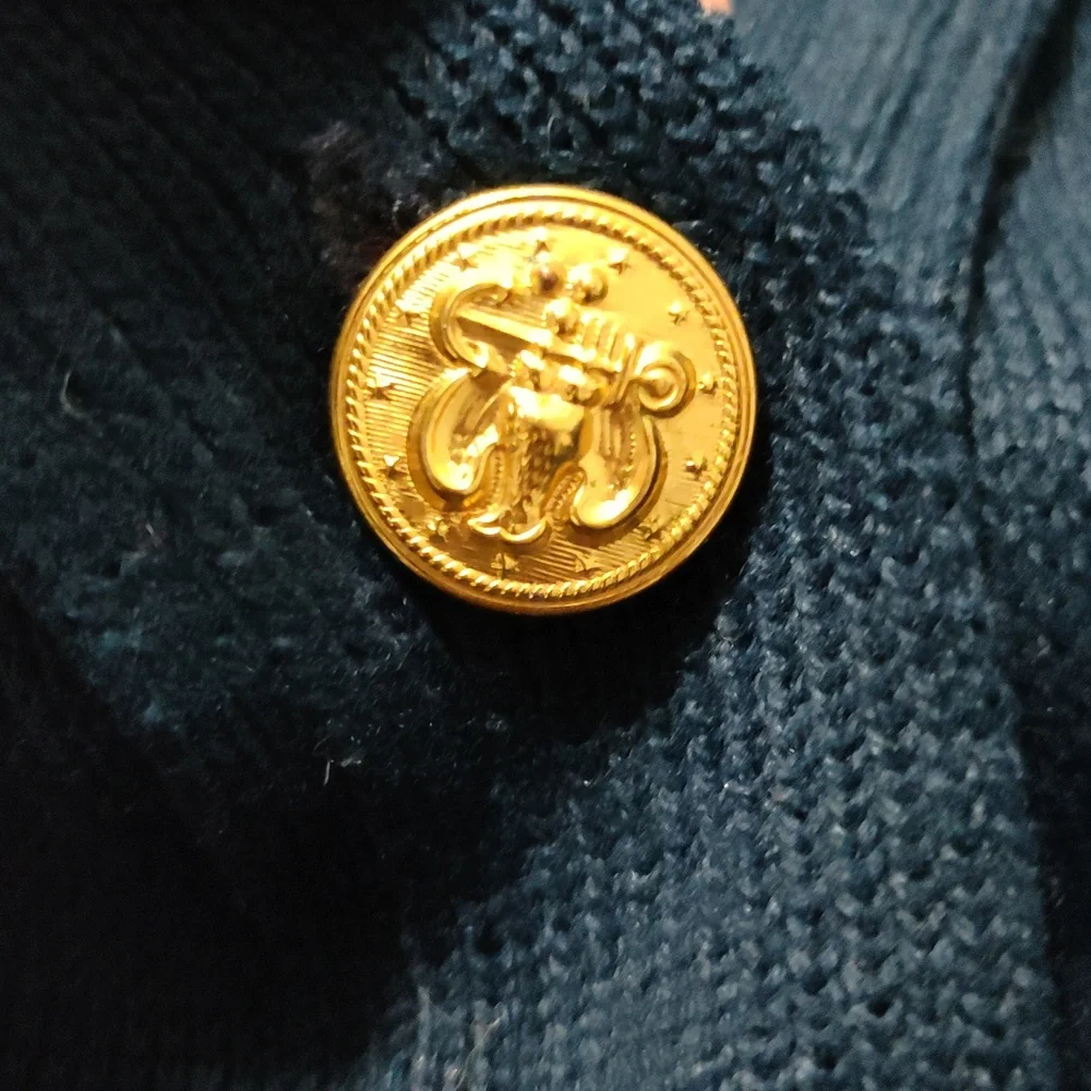 Bay Point threads Vintage Navy Cardigan With Gold Anchor Embroidery Size medium - Picture 3 of 5